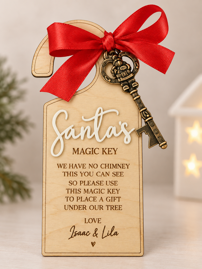 Personalised Santa’s Magic Key | Wooden Christmas Door Hanger | No Chimney Santa Key | Christmas Eve Tradition