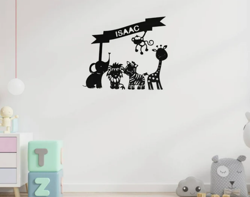 Personalised safari animal Wall décor, nursery décor, safaris nursery theme, Personalised gift, baby gift