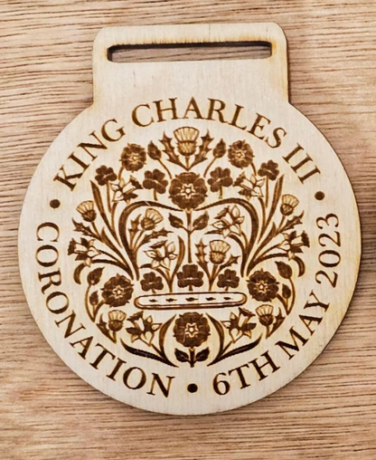 Coronation Medal for King Charles III, Keepsake Royal Medal Commemorative Wooden Engraved medallion May 2023