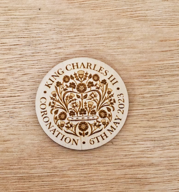 Coronation Medal for King Charles III, Keepsake Royal Medal Commemorative Wooden Engraved medallion May 2023