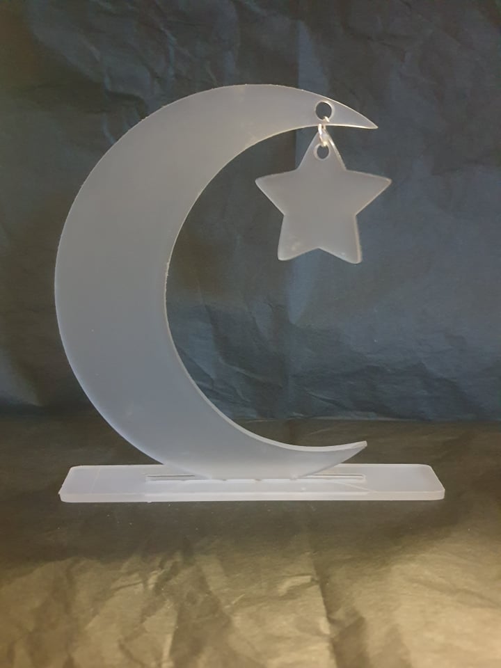 Acrylic Crescent Moon and Star Blank free standing, cast acrylic sublimation blanks, 15cm Tall