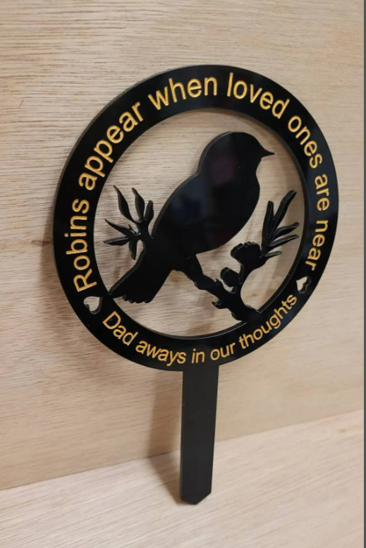 Personalised grave markers, Robin Grave marker, acrylic grave sign, memorial sign, rememberance, mum, dad sympathy, grave decoration