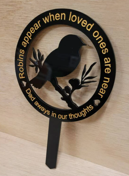 Personalised grave markers, Robin Grave marker, acrylic grave sign, memorial sign, rememberance, mum, dad sympathy, grave decoration