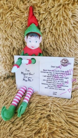 Naughty elf arrival postcard, personalised elf arrival, Christmas elf arrival