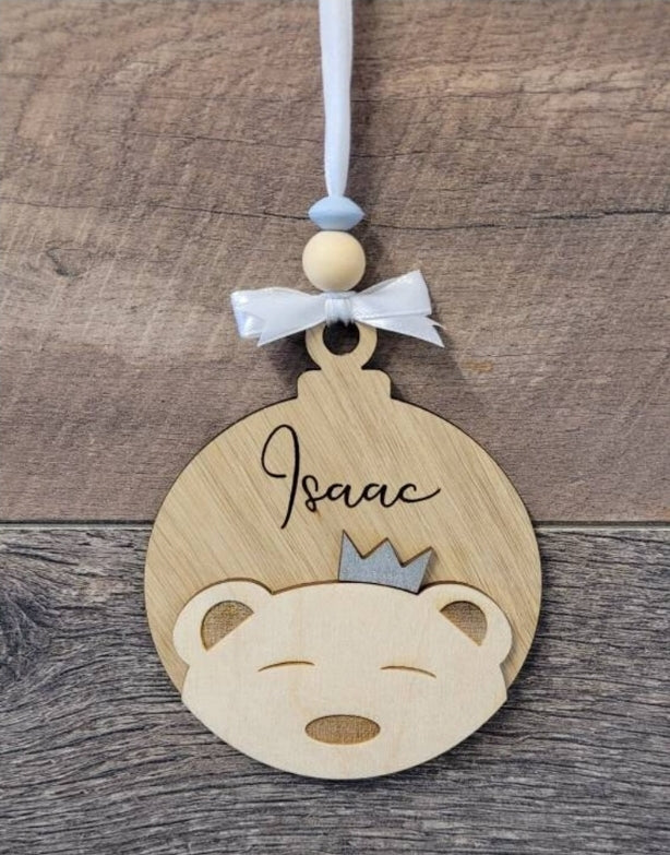 Beautiful personised bear hanging decoration, child's personised decorations. Personised Christmas decorations, keepsakes, babies first