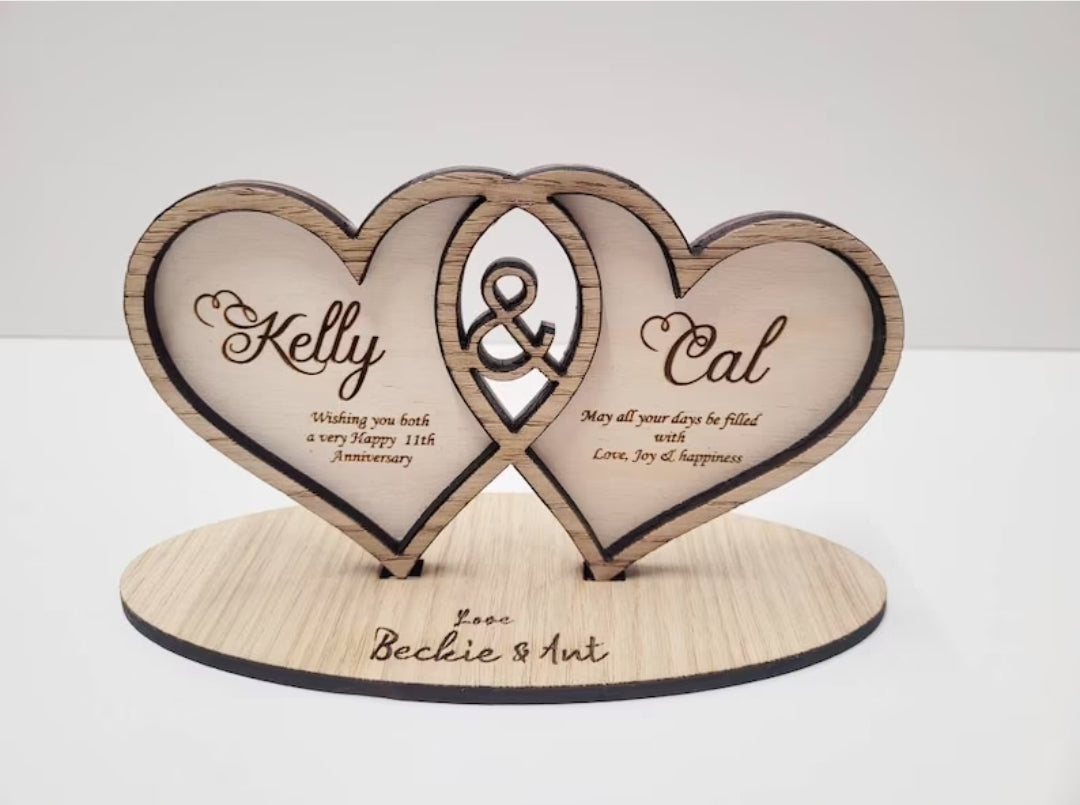 Personalised entwined heart gift, wedding gift, engagement gift, anniversary gift, valentines gift. Gift for couples