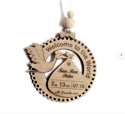 New baby stork, personalised baby gift, personalised baby shower gift, baby stats gift, baby keepsakes. Active