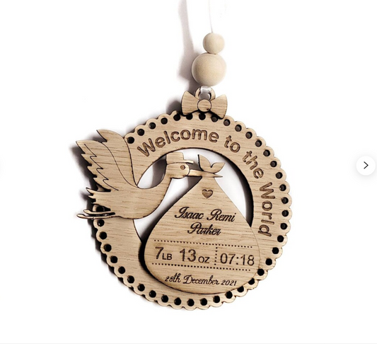 New baby stork, personalised baby gift, personalised baby shower gift, baby stats gift, baby keepsakes. Active